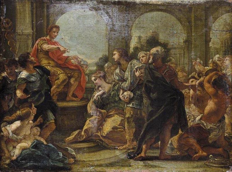 Painting depicting historical episode between Scipio Africanus and Allucius, Giovanni Battista Gaulli Called Baccicio